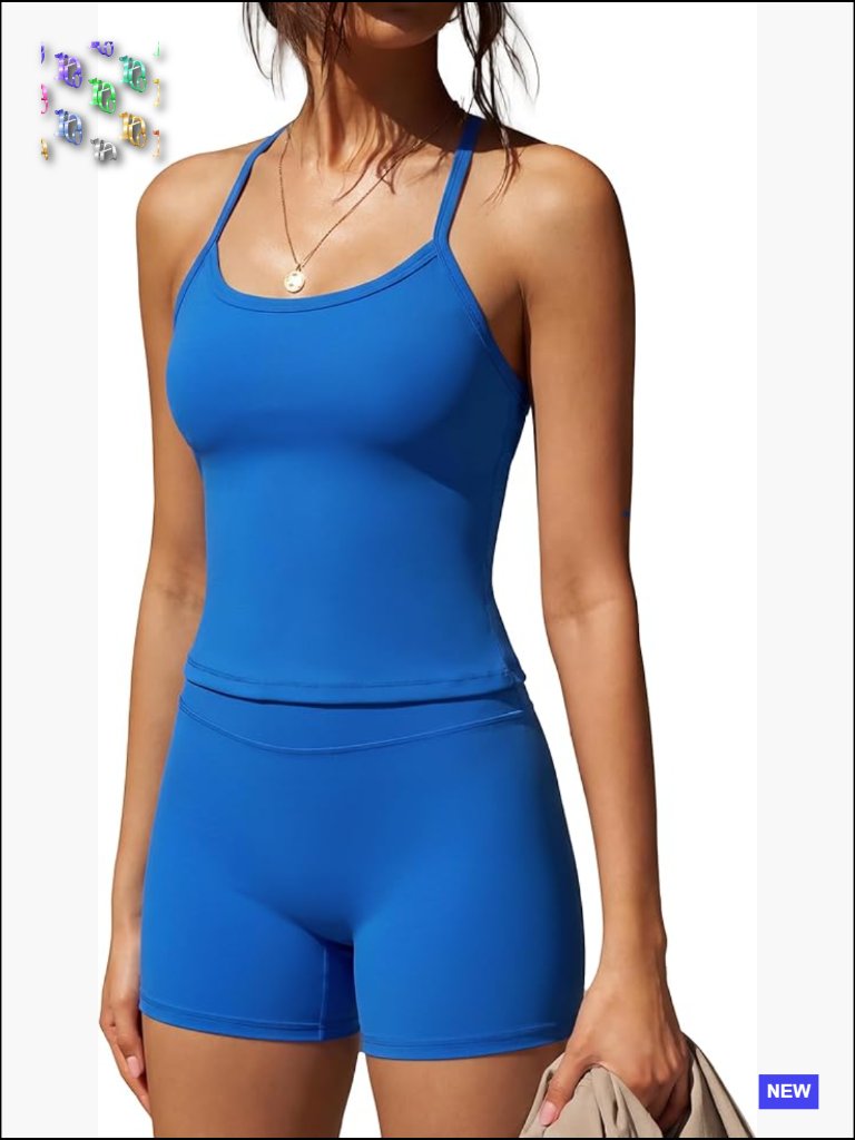 Workout Tank Top And Biker Shorts Set High Waisted Tummy Control Padded Bra